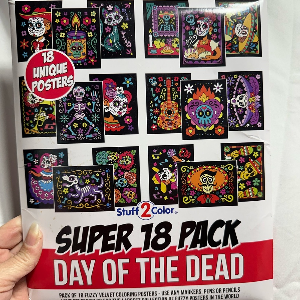 Fuzzy Velvet Coloring Posters - 18 pack “Day of the Dead”